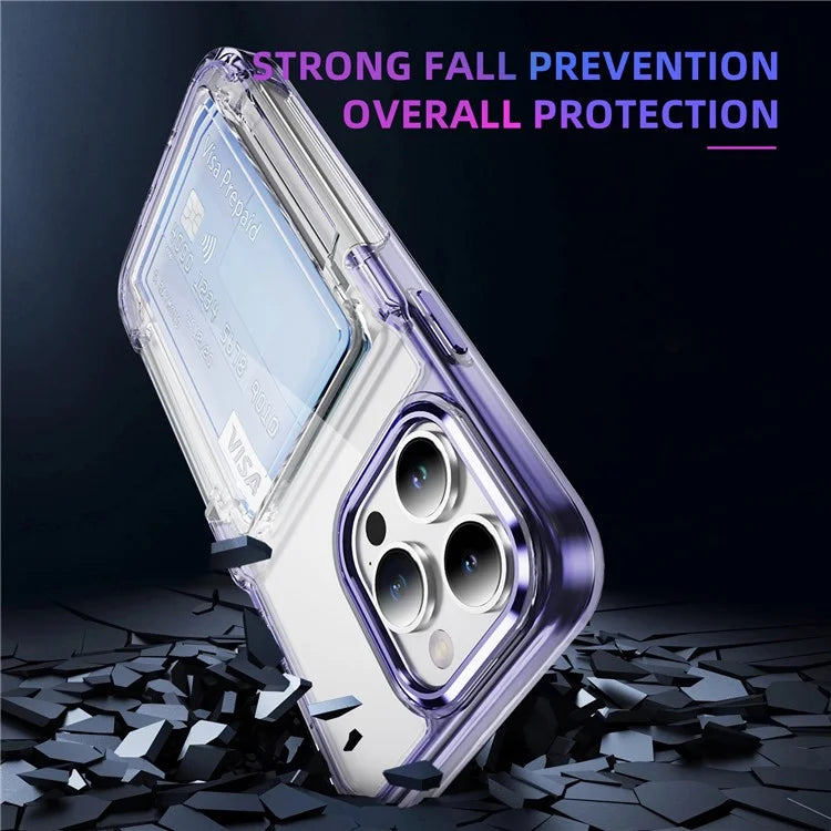 For iPhone 15 Pro Max Case with Card Holder TPU + Acrylic Clear Shockproof Phone Cover
