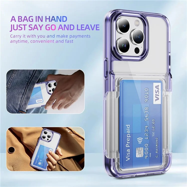 For iPhone 15 Pro Max Case with Card Holder TPU + Acrylic Clear Shockproof Phone Cover
