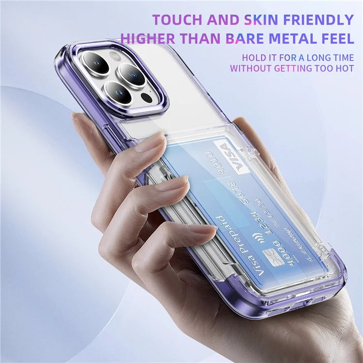 For iPhone 15 Pro Max Case with Card Holder TPU + Acrylic Clear Shockproof Phone Cover
