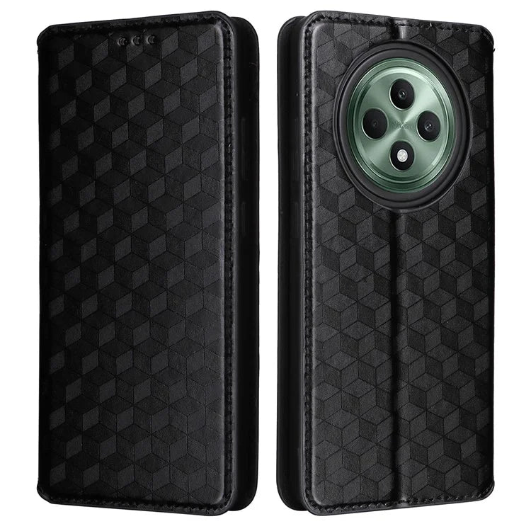 For Oppo Reno12 F 5G / Oppo F27 5G Case Leather Wallet Phone Cover Rhombus Imprinted