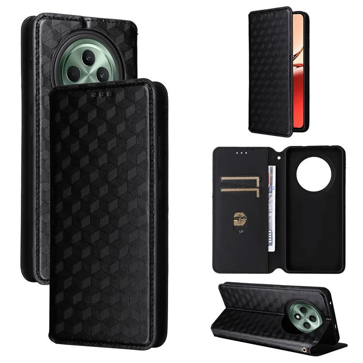 For Oppo Reno12 F 5G / Oppo F27 5G Case Leather Wallet Phone Cover Rhombus Imprinted