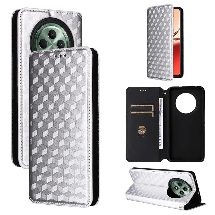 For Oppo Reno12 F 5G / Oppo F27 5G Case Leather Wallet Phone Cover Rhombus Imprinted