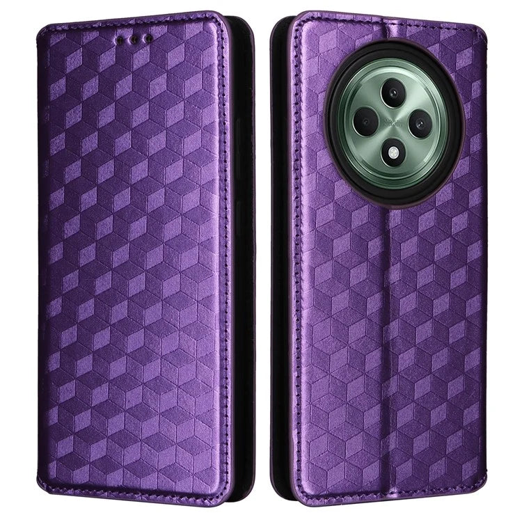 For Oppo Reno12 F 5G / Oppo F27 5G Case Leather Wallet Phone Cover Rhombus Imprinted