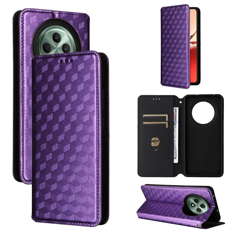 For Oppo Reno12 F 5G / Oppo F27 5G Case Leather Wallet Phone Cover Rhombus Imprinted
