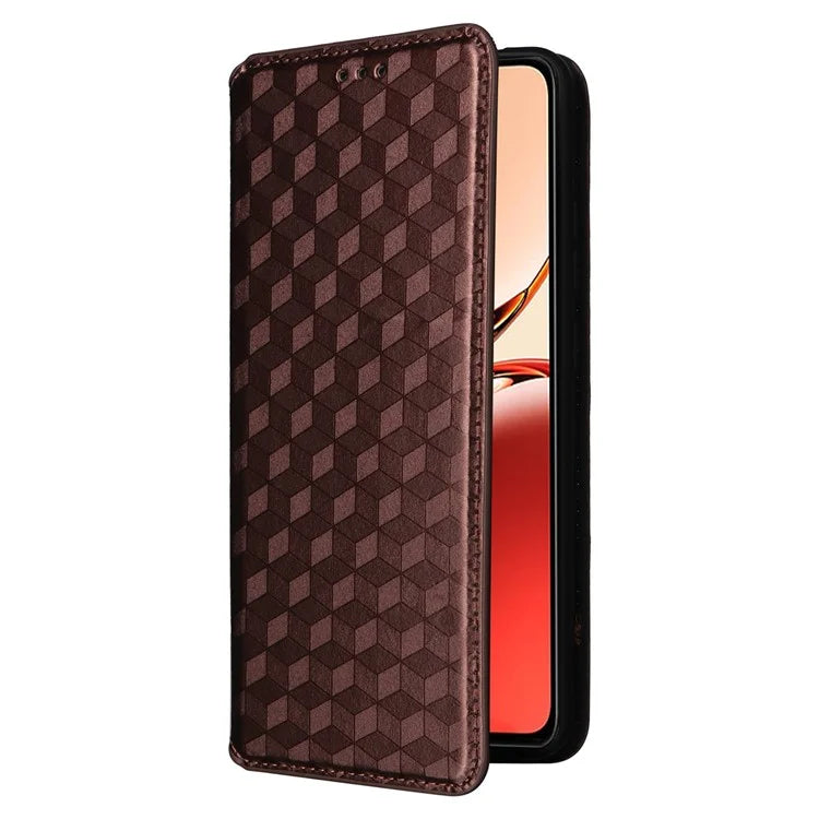For Oppo Reno12 F 5G / Oppo F27 5G Case Leather Wallet Phone Cover Rhombus Imprinted