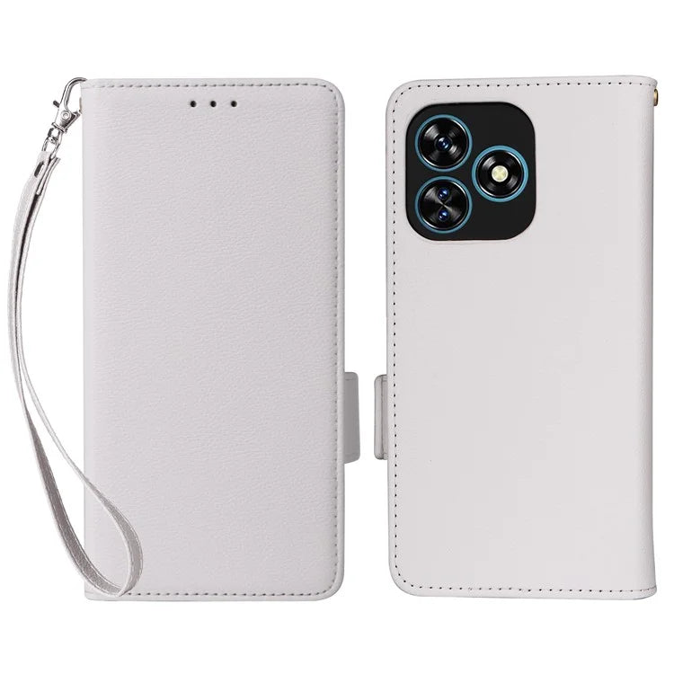 For Oukitel C51 Case with Hand Strap Litchi Texture Leather Phone Cover
