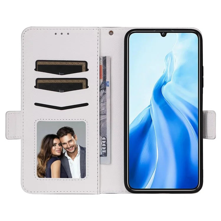 For Oukitel C51 Case with Hand Strap Litchi Texture Leather Phone Cover