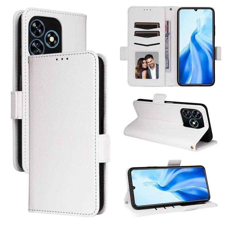 For Oukitel C51 Case with Hand Strap Litchi Texture Leather Phone Cover