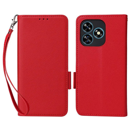 For Oukitel C51 Case with Hand Strap Litchi Texture Leather Phone Cover