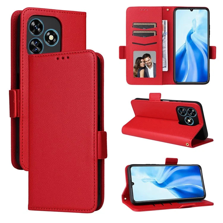 For Oukitel C51 Case with Hand Strap Litchi Texture Leather Phone Cover