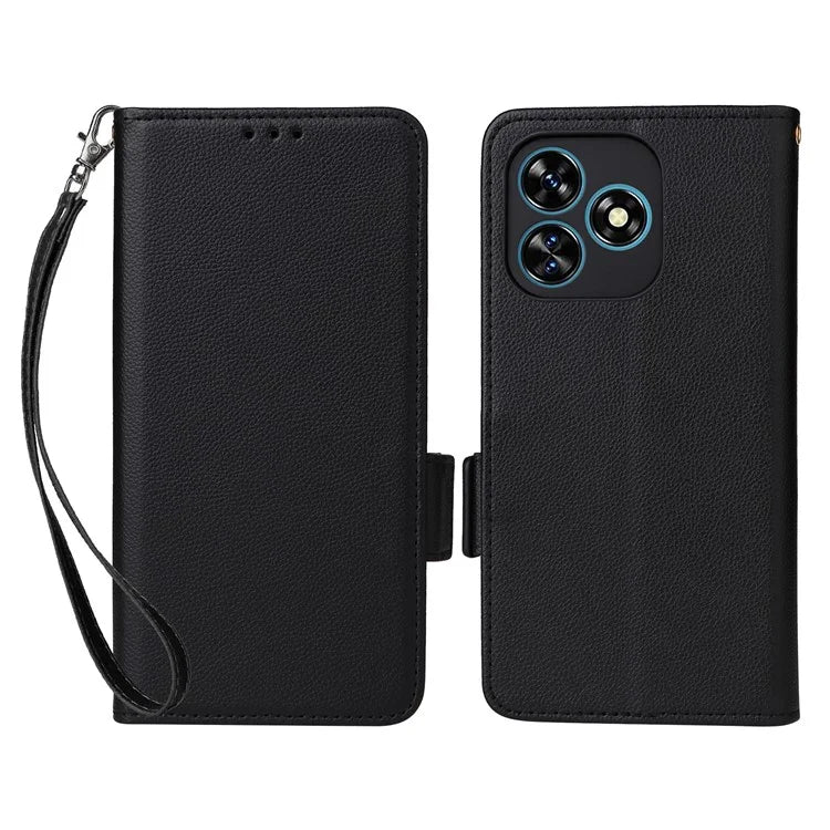 For Oukitel C51 Case with Hand Strap Litchi Texture Leather Phone Cover