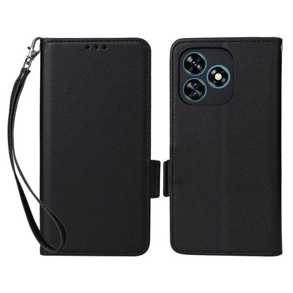 For Oukitel C51 Case with Hand Strap Litchi Texture Leather Phone Cover
