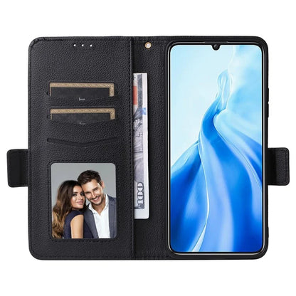 For Oukitel C51 Case with Hand Strap Litchi Texture Leather Phone Cover