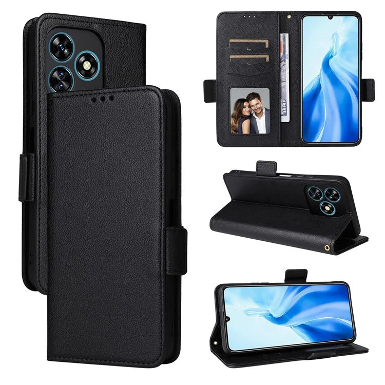 For Oukitel C51 Case with Hand Strap Litchi Texture Leather Phone Cover
