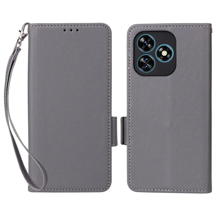 For Oukitel C51 Case with Hand Strap Litchi Texture Leather Phone Cover