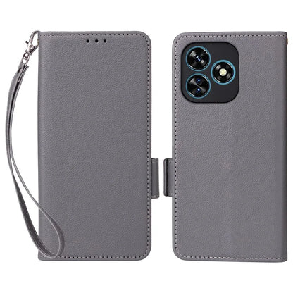 For Oukitel C51 Case with Hand Strap Litchi Texture Leather Phone Cover