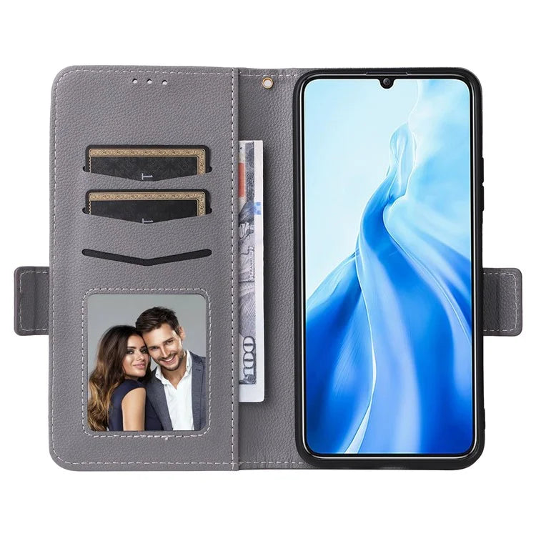 For Oukitel C51 Case with Hand Strap Litchi Texture Leather Phone Cover