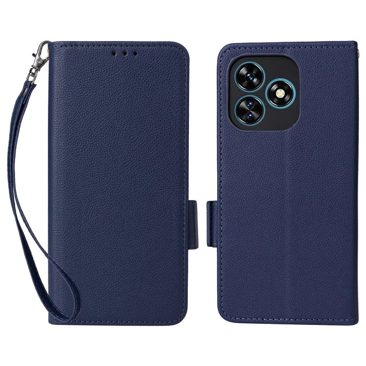 For Oukitel C51 Case with Hand Strap Litchi Texture Leather Phone Cover