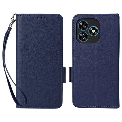 For Oukitel C51 Case with Hand Strap Litchi Texture Leather Phone Cover