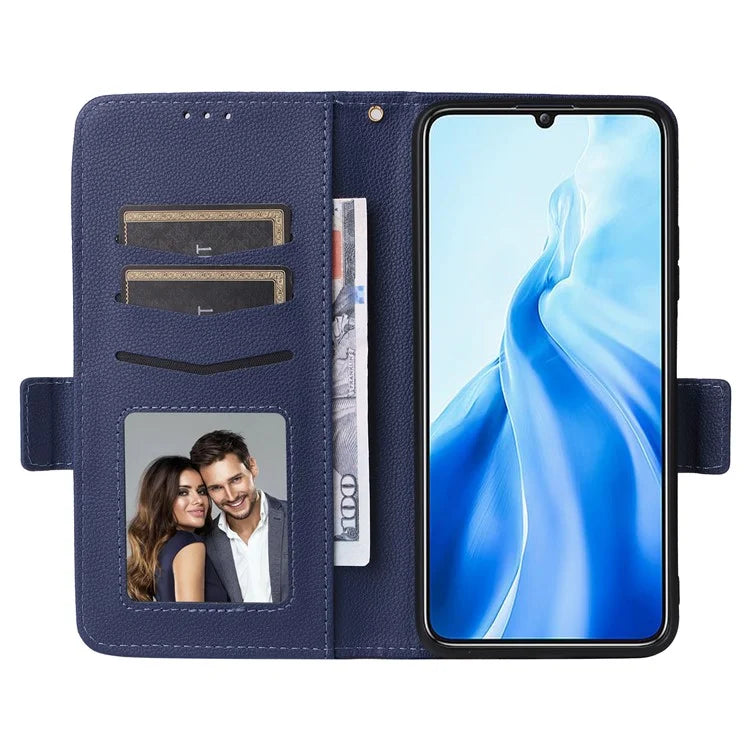 For Oukitel C51 Case with Hand Strap Litchi Texture Leather Phone Cover