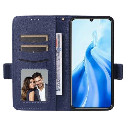 For Oukitel C51 Case with Hand Strap Litchi Texture Leather Phone Cover