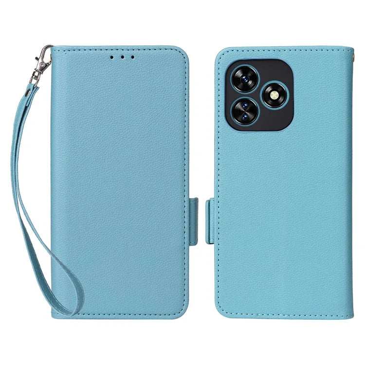 For Oukitel C51 Case with Hand Strap Litchi Texture Leather Phone Cover