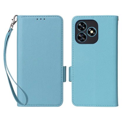 For Oukitel C51 Case with Hand Strap Litchi Texture Leather Phone Cover