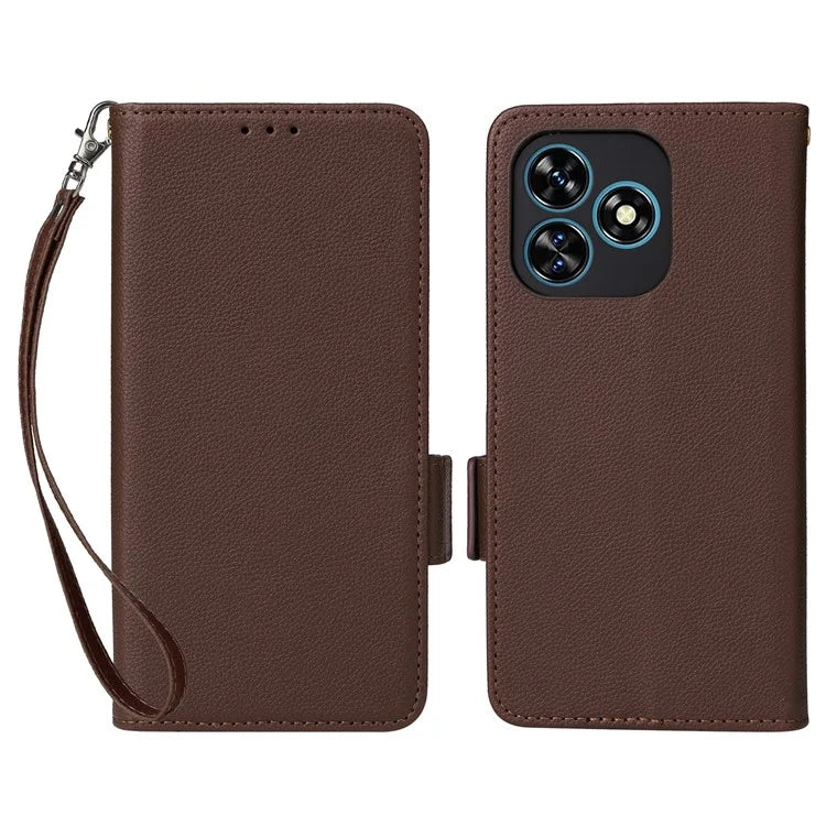 For Oukitel C51 Case with Hand Strap Litchi Texture Leather Phone Cover