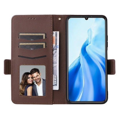 For Oukitel C51 Case with Hand Strap Litchi Texture Leather Phone Cover
