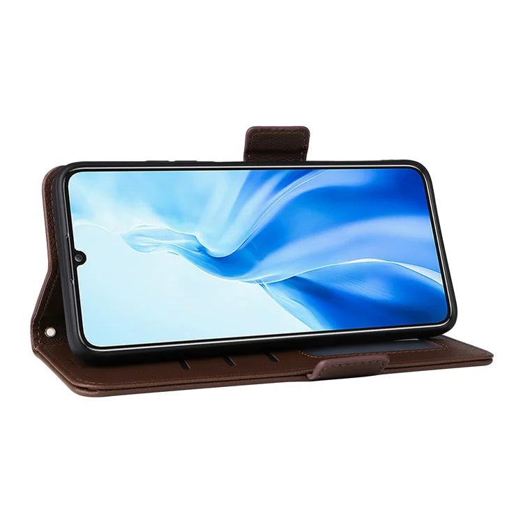 For Oukitel C51 Case with Hand Strap Litchi Texture Leather Phone Cover