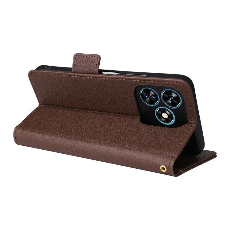 For Oukitel C51 Case with Hand Strap Litchi Texture Leather Phone Cover