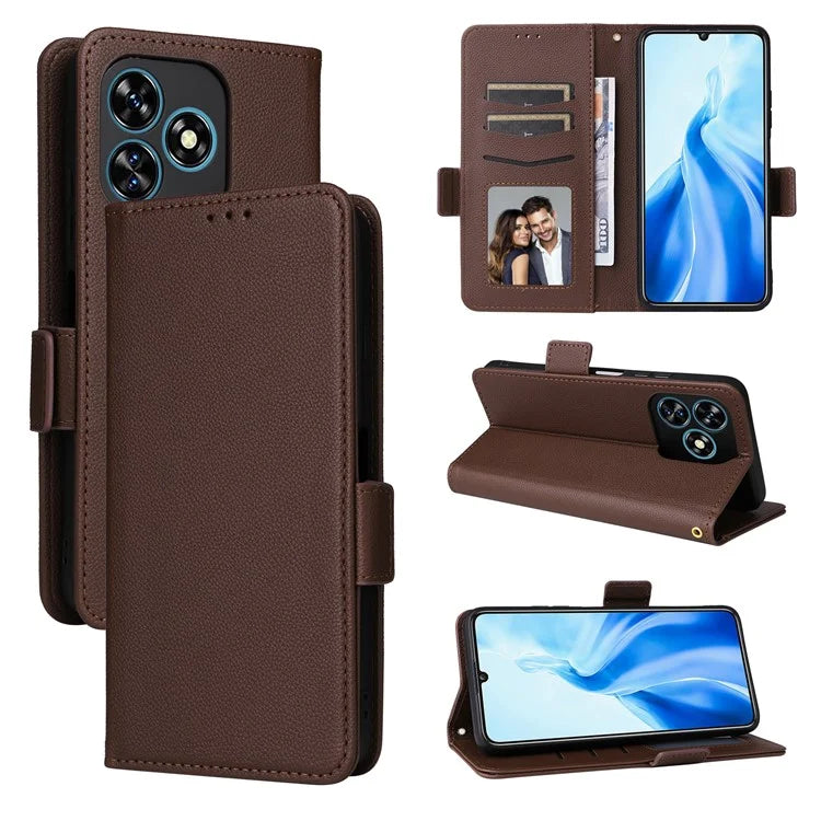 For Oukitel C51 Case with Hand Strap Litchi Texture Leather Phone Cover