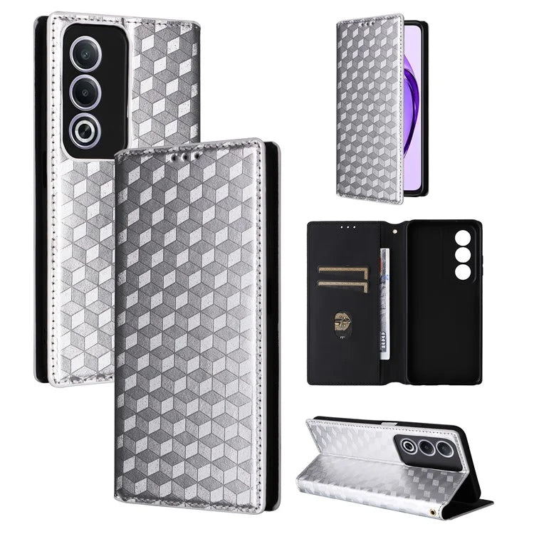 For Oppo A80 5G / A3 Pro (Global) 5G / K12x 5G (India) / A3x 5G (China) Case Leather Wallet Phone Cover Rhombus Imprinted