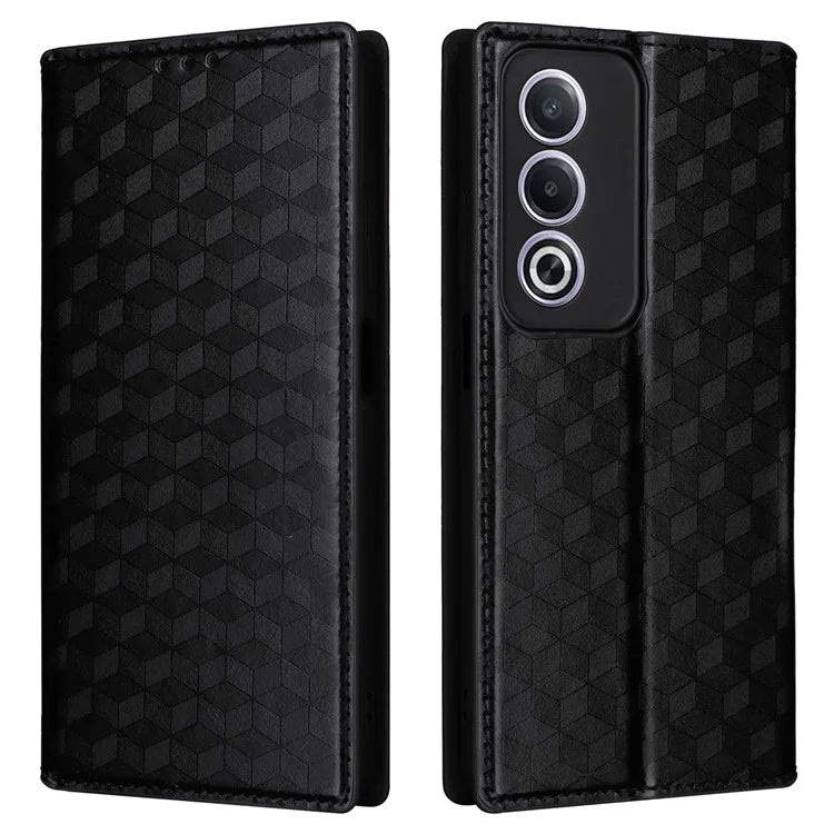 For Oppo A80 5G / A3 Pro (Global) 5G / K12x 5G (India) / A3x 5G (China) Case Leather Wallet Phone Cover Rhombus Imprinted