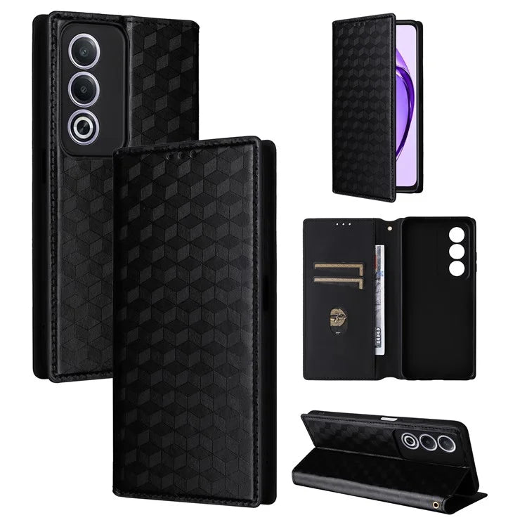 For Oppo A80 5G / A3 Pro (Global) 5G / K12x 5G (India) / A3x 5G (China) Case Leather Wallet Phone Cover Rhombus Imprinted