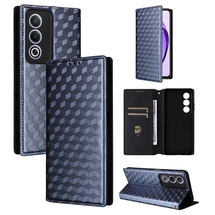 For Oppo A80 5G / A3 Pro (Global) 5G / K12x 5G (India) / A3x 5G (China) Case Leather Wallet Phone Cover Rhombus Imprinted