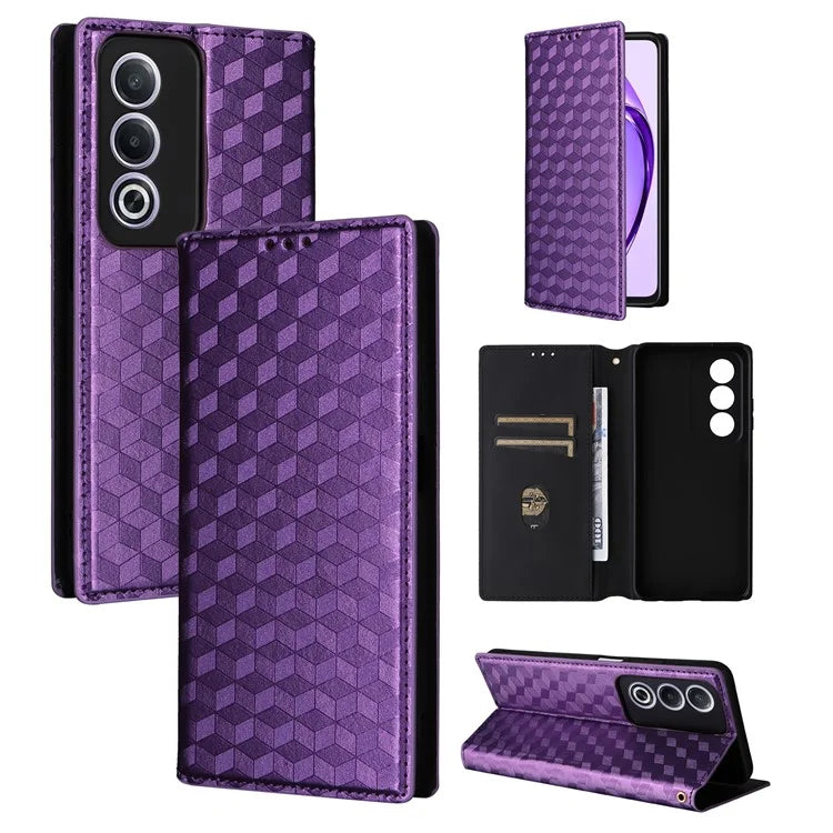 For Oppo A80 5G / A3 Pro (Global) 5G / K12x 5G (India) / A3x 5G (China) Case Leather Wallet Phone Cover Rhombus Imprinted