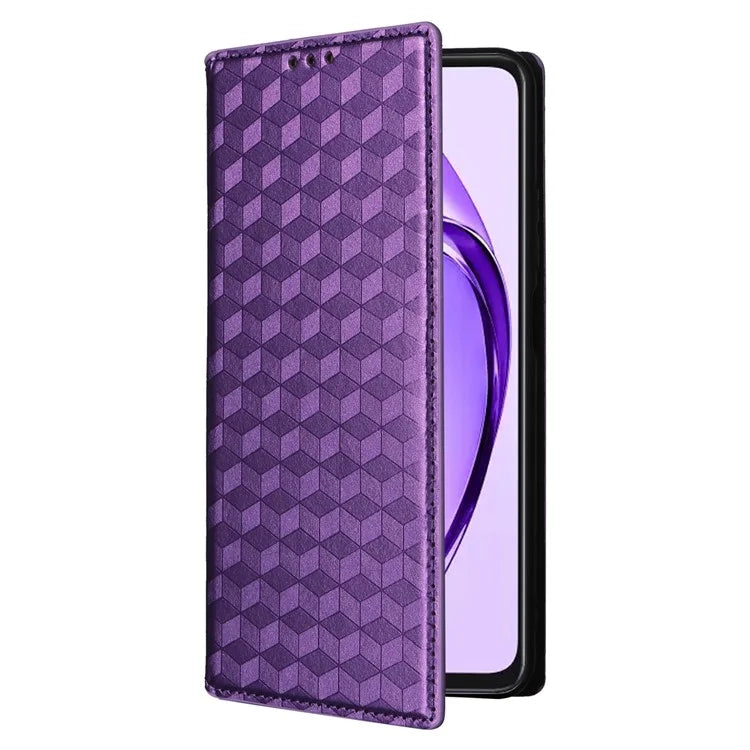 For Oppo A80 5G / A3 Pro (Global) 5G / K12x 5G (India) / A3x 5G (China) Case Leather Wallet Phone Cover Rhombus Imprinted