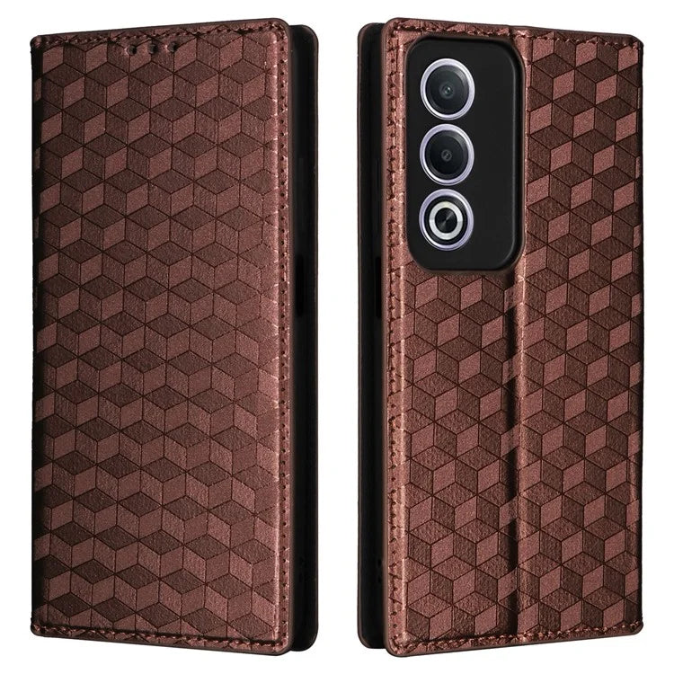 For Oppo A80 5G / A3 Pro (Global) 5G / K12x 5G (India) / A3x 5G (China) Case Leather Wallet Phone Cover Rhombus Imprinted