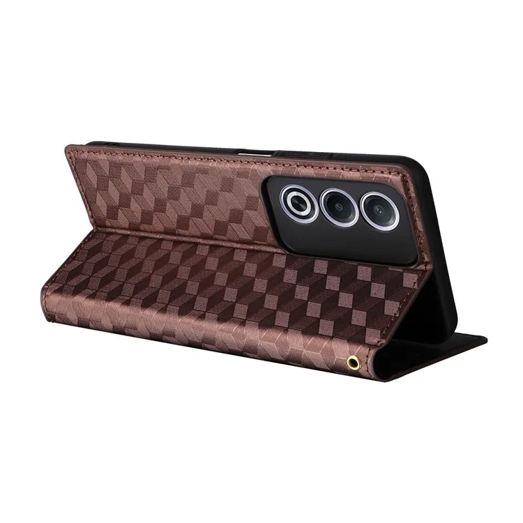 For Oppo A80 5G / A3 Pro (Global) 5G / K12x 5G (India) / A3x 5G (China) Case Leather Wallet Phone Cover Rhombus Imprinted