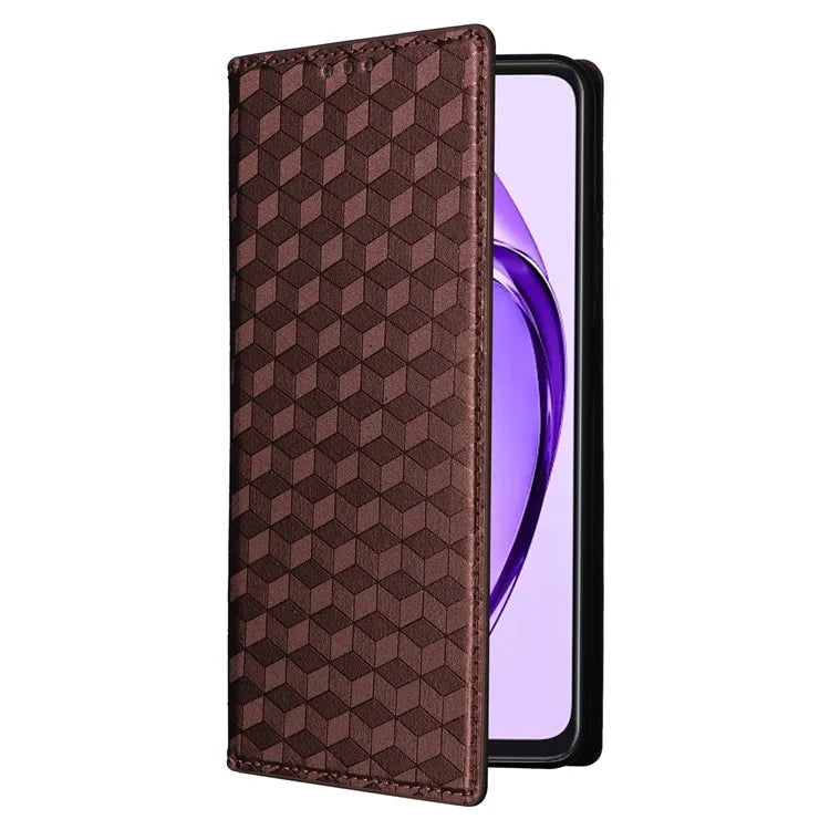 For Oppo A80 5G / A3 Pro (Global) 5G / K12x 5G (India) / A3x 5G (China) Case Leather Wallet Phone Cover Rhombus Imprinted