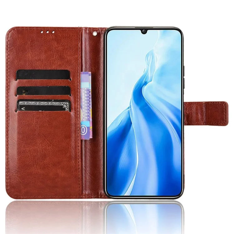 For Oukitel C51 Leather Phone Case Wallet Crazy Horse Texture