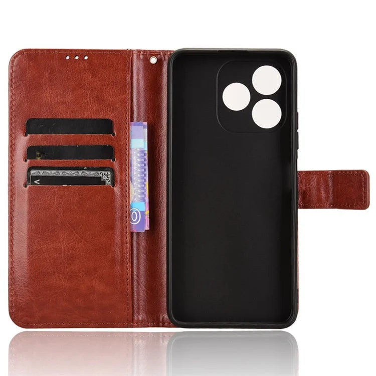 For Oukitel C51 Leather Phone Case Wallet Crazy Horse Texture