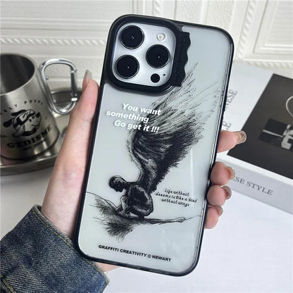 For iPhone 15 Pro Case Wave Lens Frame PC + TPU Pattern Mobile Phone Cover