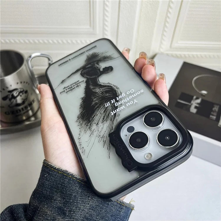 For iPhone 15 Pro Case Wave Lens Frame PC + TPU Pattern Mobile Phone Cover