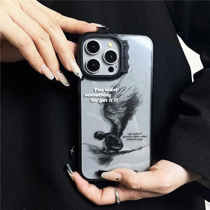 For iPhone 15 Pro Case Wave Lens Frame PC + TPU Pattern Mobile Phone Cover
