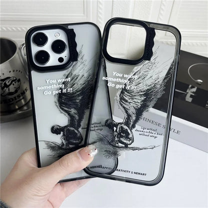 For iPhone 15 Pro Case Wave Lens Frame PC + TPU Pattern Mobile Phone Cover