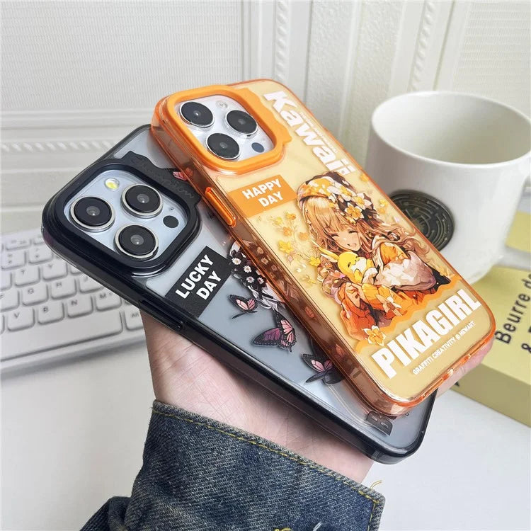 For iPhone 15 Pro Case Wave Lens Frame PC + TPU Pattern Mobile Phone Cover