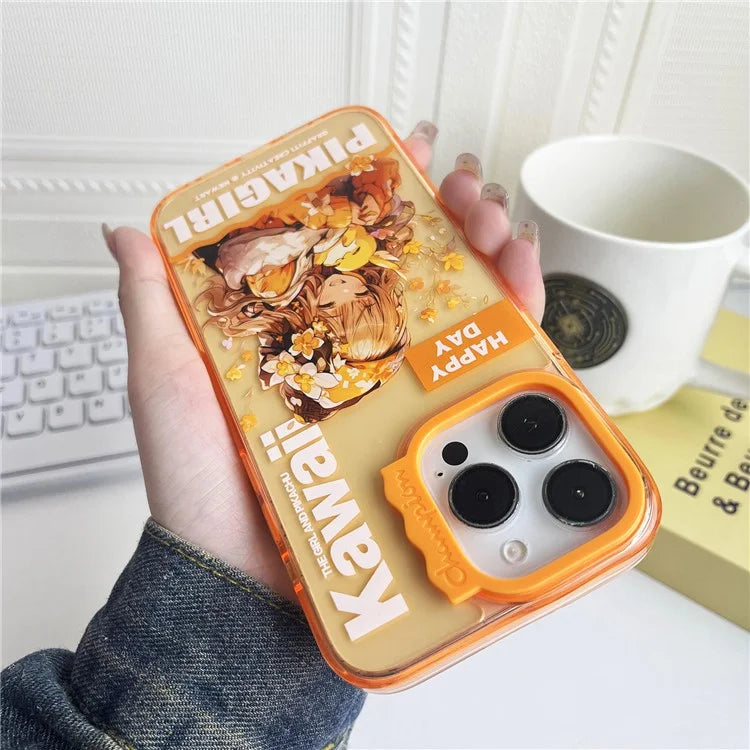 For iPhone 15 Pro Case Wave Lens Frame PC + TPU Pattern Mobile Phone Cover
