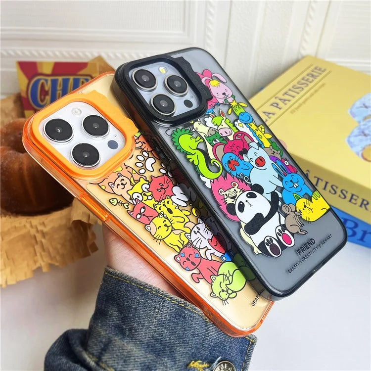 For iPhone 15 Pro Case Wave Lens Frame PC + TPU Pattern Mobile Phone Cover